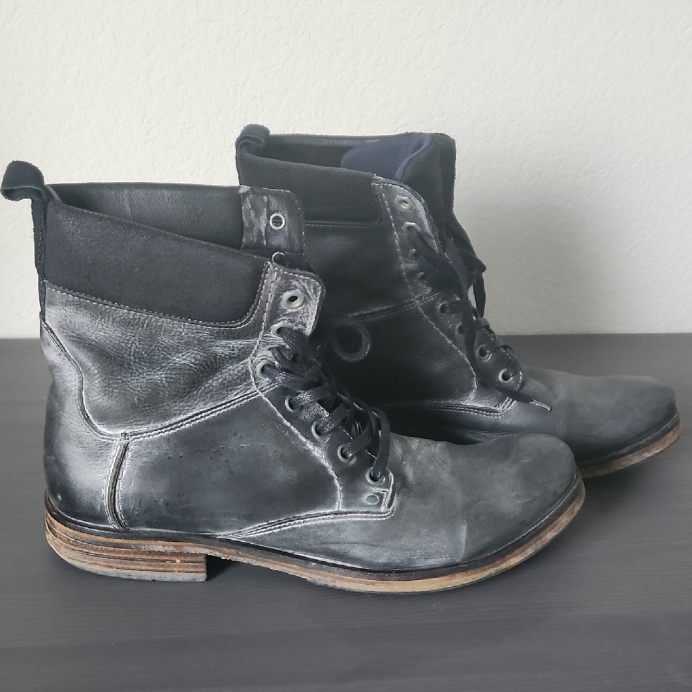 Aldo Charcoal Leather Lace-Up Boots
